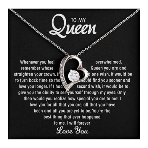 Image of LUXUS™ Love Heart Necklace for My Queen – Inspirational Jewelry Gift for Wife or Girlfriend with Sentimental Message, Elegant Pendant for Birthday or Christmas, Available in 18K White Gold & 18K Gold