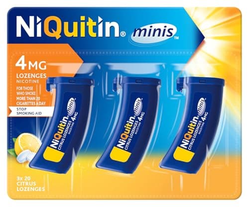 Image of NiQuitin 4mg Minis Citrus Lozenges - Citrus Flavour (3 x Pack of 20 Minis Nicotine Lozenges) - Smoking Craving Relief in Just 3 Minutes* - On The Go Oral Stop Smoking Aid - Pocket Sized Containers.