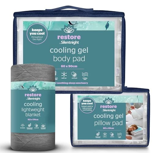 Image of Silentnight Restore Cooling Lightweight Blanket, Pillow & Mattress Gel Pad - Prevent Overheating - Breathable Cool Feeling for Night Sweats Hot Flushes Menopause - Cool Summer Set for Bed Sofa Car
