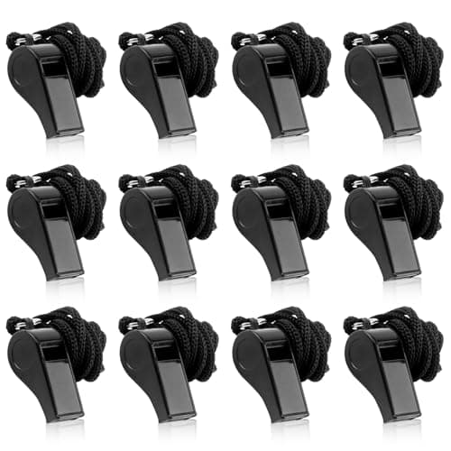 Image of LANAFAY 12Packs Whistle, Black Referee Whistles, Sports Whistles with Lanyard, Loud Crisp Sound Whistle, Plastic Coach Whistles for School Sports Training, Football, Security and Emergency Survival