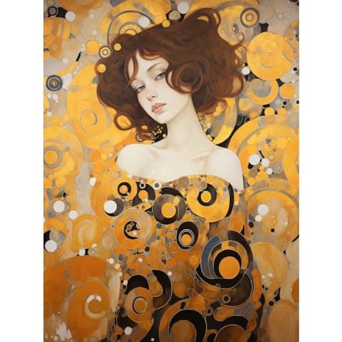 Image of Artery8 Woman Portrait Gustav Klimt Style Oil Painting Gold Brown Artist Muse Art Nouveau Artwork Unframed Wall Art Print Poster Home Decor Premium