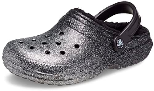 Image of Crocs Unisex Clog,Classic Glitter Lined Clog,Black/Silver, 10 UK Men