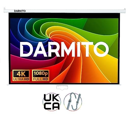 Image of Darmito 100 Inch Pull Down Projector Screen, 16:9 Matte White 1.2 Gain, Auto-Lock Wall & Ceiling Mount, Full HD 4K 3D Compatible – Home Cinema, Office, Classroom