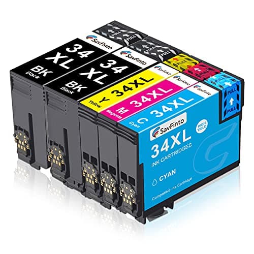Image of SavFinto 34XL Ink Cartridges Compatible Replacement for Epson 34 Ink Cartridges for Epson WorkForce Pro WF-3720DWF WF-3725DWF (2 Black, 1 Cyan, 1 Magenta, 1 Yellow)