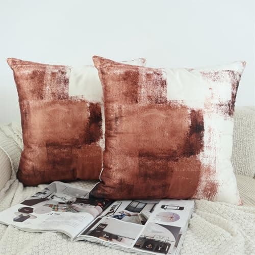 Image of OYIMUA Velvet Rust Cushion Covers 40cm x 40cm Set of 2 Abstract Art Decor Pillow Covers Decorative Cushion Cover 16 x 16 for Outdoor Garden Blench Living Room Sofa