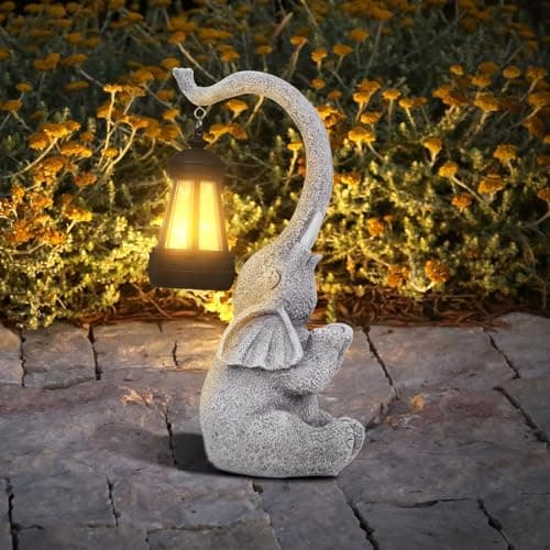 Image of RICHIE Elephant Statue Garden Ornaments Art Outdoor Decoration with Solar Powered LED Lights Decor for Patio,Balcony,Yard, Mum Birthday Gifts,Garden Gifts for Women