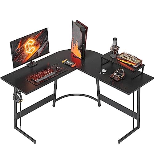 Image of CubiCubi L Shaped Gaming Desk Corner Gaming Desks 120x120x75cm Computer Desk with Monitor Stand, Office Table for Home and Office, Black