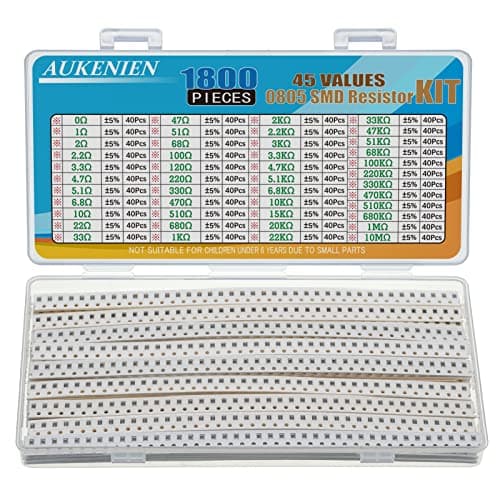 Image of AUKENIEN 0805 SMD Resistor Kit 45 Values 1800pcs 0R to 10M Ohm 1/8W SMT Chip Resistors Assortment with ± 5% Tolerance