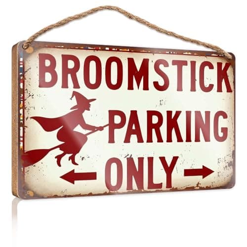Image of XYBH Plaque For Front Door Broomstick Parking Only Wooded Sign Wood Plaque Sign Hanging Pantry Sign Decor(20X30CM)