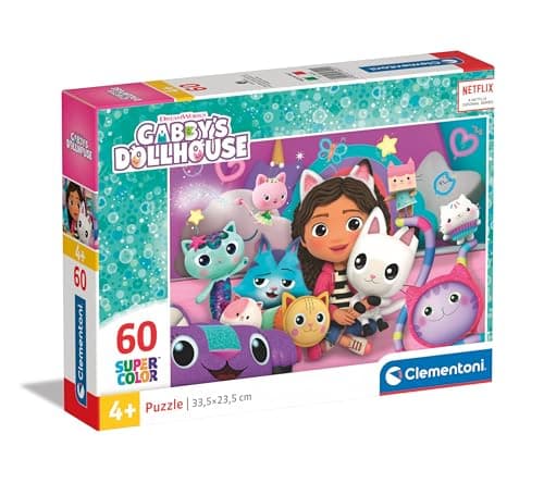 Image of Clementoni Jigsaw Puzzle Gabby'S Dollhouse 60 Pieces - Supercolor Puzzle For Children 4-6 Years, Cartoon, Doll, Gift For Boy/Girls, Puzzle For Kids, Made In Italy, 26202