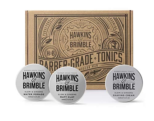 Image of Hawkins & Brimble Mens Water Pomade, Matt Clay & Shave Cream Set/Bundle - H2O Based Hair Styling/Grooming | Firm Hold Allows for Restyling with Matt or Pomade | Both Wash Out Easily