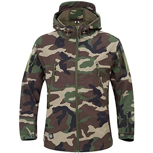 Image of MakingDa Mens Waterproof Jackets Winter Smart Casual Hooded Coat Softshell Fleece Lined Multi Zipper Pockets Hunting Light Sweatshirt Cozy Tactical Military Camping Cardigan（JungleCamo，M）