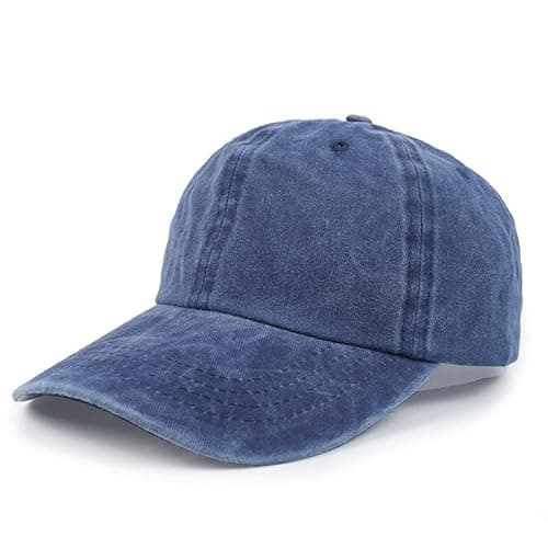 Image of Van Der Linn Unisex Washed Denim Cap, Classic Plain Adjustable Cotton Sun Cap (Blue)