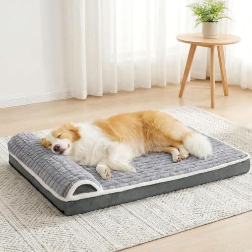 Image of Jolibean Orthopedic Dog Bed Large Sized Dog with Pillow 91X61cm, Waterproof Soft Comfortable Egg Crate Foam Pet Crate Beds Mat with Removable Washable Cover and Non-Slip Bottom, Grey