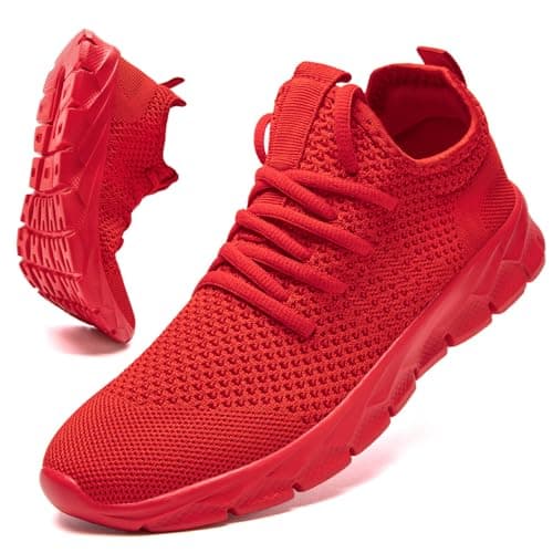 Image of ZGPWZWL Womens Trainers Breathable Mesh Sneakers Memory Foam Lightweight Woman Running Gym Workout Shoes Red Womens Size UK 5