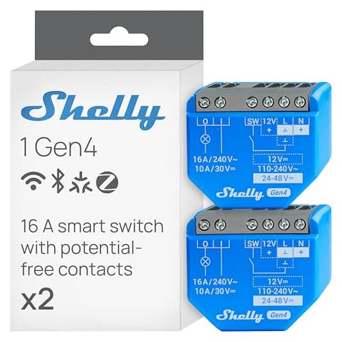 Image of Shelly 1 Gen4 - Wi-Fi Smart Relay Switch, 1 Channel, 16A, Dry Contacts, Home Automation, Garage Door Remote Control, No Hub Required, Matter, Alexa, Google Home, Apple HomeKit, Zigbee (2 Pack)