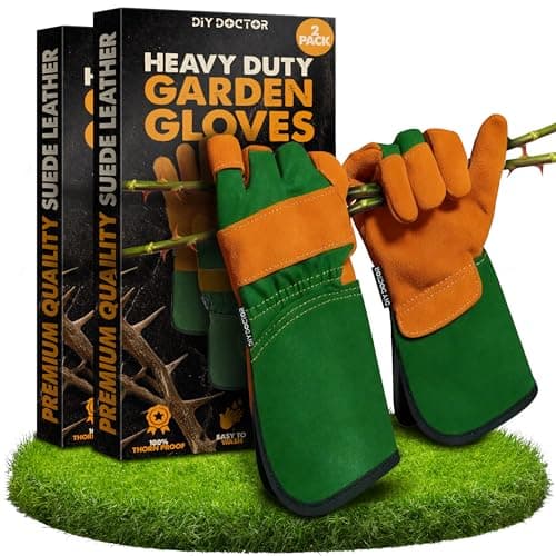Image of DIY Doctor - 2 Pack Pair Unisex Leather Heavy Duty Gardening Gloves for Men and Women - Leather Work Gloves - Large Warm Thorn Proof Garden Gloves for Men and Ladies - One Size Fits All