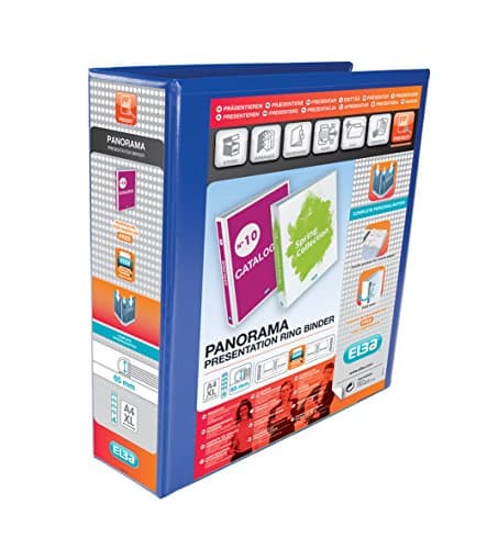 Image of Elba A4 4 D-Ring Binder, 65mm capacity, 90mm spine, Presentation Folder with Customisable Cover, Portrait, Blue (Single)