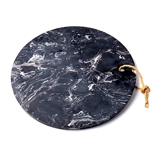 Image of bar@drinkstuff Black Marble Round Serving Board 11.8inch / 30cm - Single - Marble Cheese Board, Serving Platter