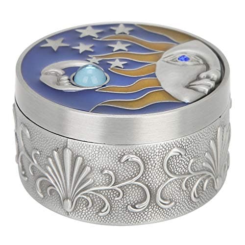 Image of Leopacat Trinket Box, Round Jewelry Box with Star Moon Pattern Decorative Tin Organiser with Lids Flannelette Lining for Ring Necklaces Earrings Bracelets Keepsake Display Organizer(Tin Edge)