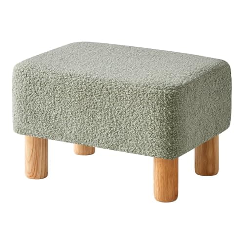 Image of YMYNY Footstool, Rectangle Pouf Ottoman with Stable Wooden Legs, for Couch, Desk, Modern Soft Padded Seat, Change Shoes Stool for Living Room, Bedroom, 40×29×25CM Green HBD030GR