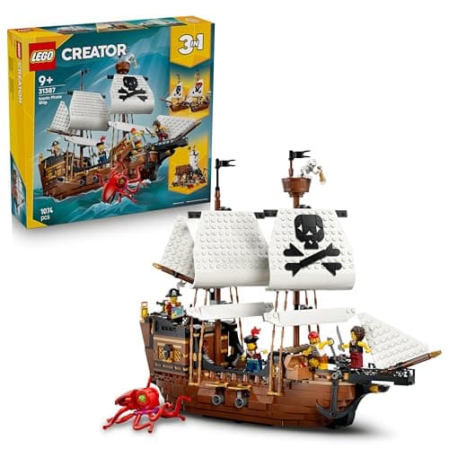 Image of LEGO Creator 3 in 1 Iconic Pirate Ship Toy - Model Kit Transforms into a Castle or 2 Twin Boats - Kids' Room Decor Idea - Birthday Gift for 9+ Year Old Boys & Girls - 31387