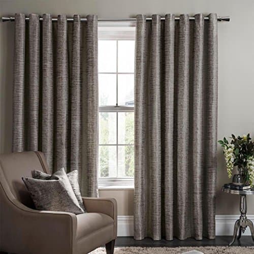 Image of One Pair Of STUDIO G Lined Luxury Woven Striped Campello Eyelet Curtains - Charcoal - 90" W x 90" L - Curtains At Home