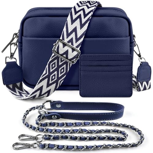 Image of BROTOU Crossbody Bag for Women, Leather Handbag & Shoulder Bag with Adjustable Wide Strap, Chain Strap & 3-Slot Card Holder, Camera Cross Body Bag for Lady Girl Shopping Daily Use (A-Dark Blue)