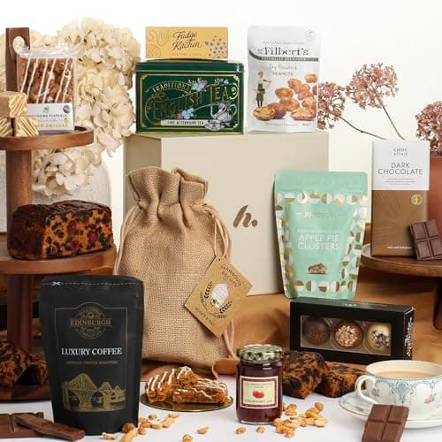 Image of Traditional Treats Gift Hamper | Premium Chocolate, Biscuits, Cake, Coffee, Tea & Fudge | Gourmet Food Hamper for Men & Women | Luxury Gift for Birthdays, Thank Yous, Father's Day & Mothers Day Hamper