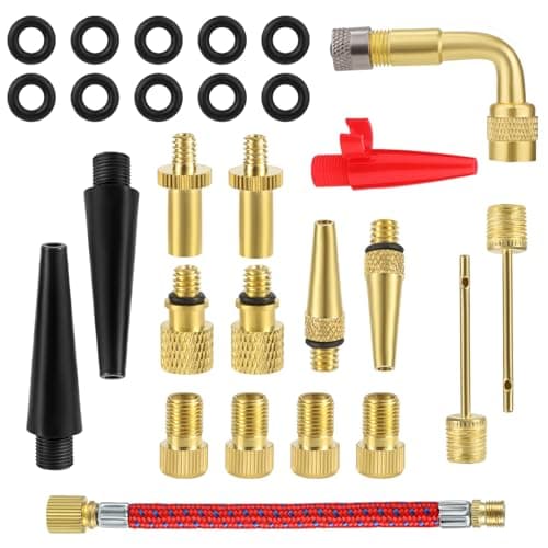 Image of NQEUEPN 27pcs Bicycle Valve Adapter Set, Brass Bike Tire Inflator Adapter Bike Pump Adapter Inflation Accessories for Sports Bikes Balls Inflatable Device for Presta Schrader