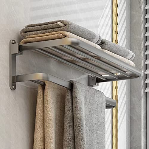 Image of Towel Rails,Towel Holder with 2 Towel Bars wall mounted,Aluminum Bathroom Towel Rall Towel rack,Grey 60cm(24inch)