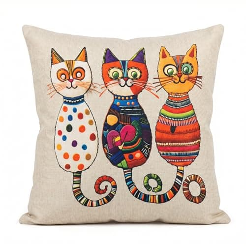 Image of PVOODIRE 45x45cm Cat Animal Cushion Cover - Cute Stuff Sofa Pillow Cover No Insert Grey Decor