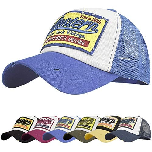 Image of UMIPUBO Baseball Cap Mesh Hats for Men Women Unisex Embroidered Letter Patch Casual Hats Hip Hop Sun Hats (Blue)