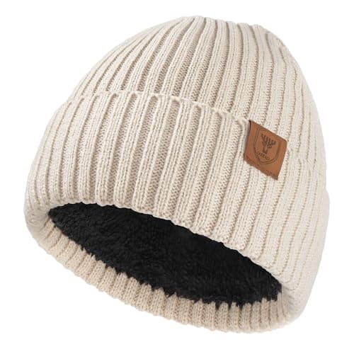 Image of OZERO Winter Beanie Hat Men - Thermal Skullies & Beanies Merino Knit Wooly Hat for Outdoor, Work, Sport & Running - Windproof, Warm & Breathable - Unisex Hat Winter Gift for Men Women Beige