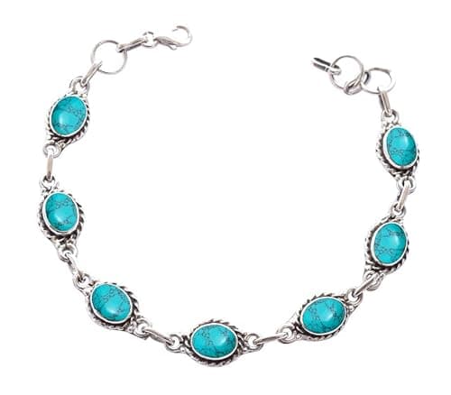 Image of Turquoise Stone Bracelets Silver Overlay For Women Girl Gifts - Gemstone Adjustable Handmade Link Bracelets Christmas Gifts For Her