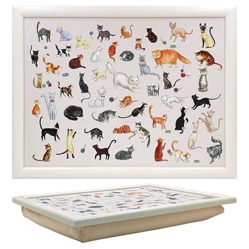 Image of The Leonardo Collection Finola Stack Kitty Cats Laptray | Bean Bag Tray for Meals | Stylish Food Tray for Dinner or Breakfast | Perfect for Home Comfort