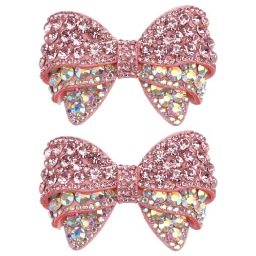 Image of Housoutil Shoe Accessories Pair Pink Small Rhinestone Bowknot Decorative Ornament Hand-Sewn for Women’S Elegant Shoes