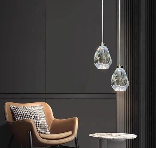 Image of Pendant Lights, Individual Pink Crystal Chandelier Lighting Sleek Design Home Decoration Small Hanging Lamp for Bedside Dining Room Table(White Light,2 Lights Clear)