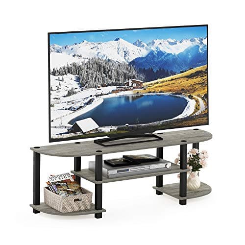 Image of Furinno TURN-S-TUBE TV Stand, Wide Entertainment Center, TV Console for TV up to 55 Inch, for Living Room, Bedroom, Oak Grey, 3-Tier