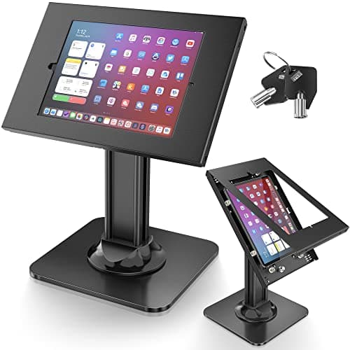 Image of AboveTEK Anti-Theft iPad Kiosk Stand – POS iPads Security Mount with 360° Swivel & 75° Tilt, Heavy Duty Tablet Kiosk Desk Holder for Retail & Business (Black, 9.7"/10.2"/10.5" iPad)