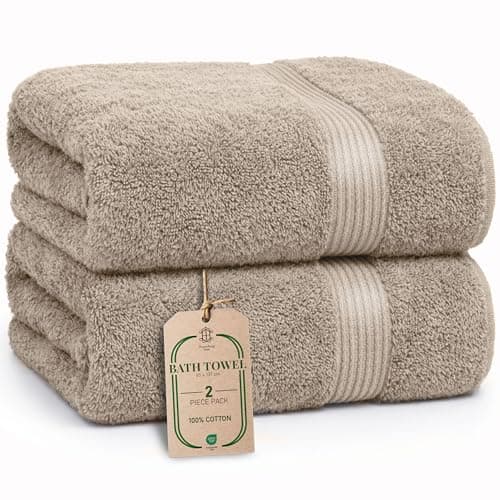 Image of HomeBurg Luxe 2-Piece Bath Towel Set – Large Soft Cotton Towels, Absorbent, Durable & Skin-Friendly, Machine Washable, 65 x 137 cm, Sand/Beige