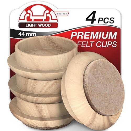 Image of Medipaq Felt Castor Cups – 4x Small 44mm Light Wood Grain – Protects Wooden & Smooth Floors – Chair & Furniture Leg Protectors