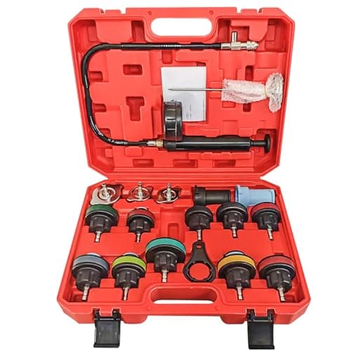 Image of DASBET 18PCS Radiator Pressure Leakage Tester Tool Kit, Automotive Cooling System Water Tank Leak Test Detector Set with Hand Pump and Nylon Adapters