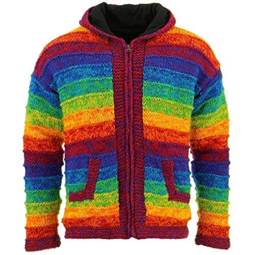 Image of LOUDelephant Space Dye Chunky Wool Knit Ribbed Hooded Cardigan Jacket - Rainbow (Large)