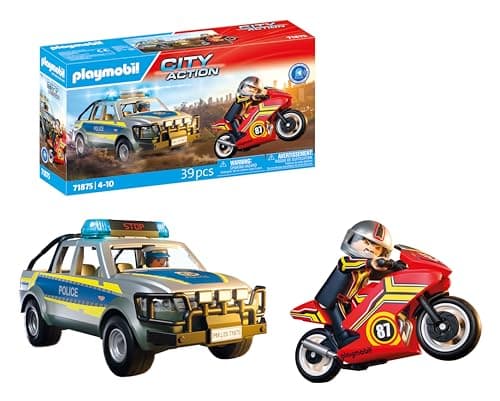 Image of Playmobil | Action Heroes | Chase with Police Pick-Up | Police toy with light & sound effects | Action-packed adventure toy | For children aged 4 and over | 71875