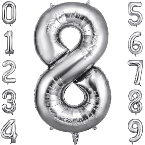 Image of OFFCUP Helium Balloons, 40 Inches Number Balloons 8, Foil Birthday Balloon for Birthday Wedding Party Decorations Celebration Supplies (Silver)