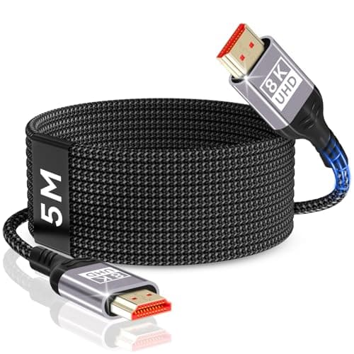 Image of Nersligek 8K HDMI Cabel 5m, HDMI 2.1 Cabel 48Gbps 8K@60Hz, 4K@144Hz/120Hz 7680P eARC, HDR10, HDCP 2.2 & 2.3, Dolby Atmos for HDTV/Soundbar/PS5/Blu-ray Player/X-Box/Monitor