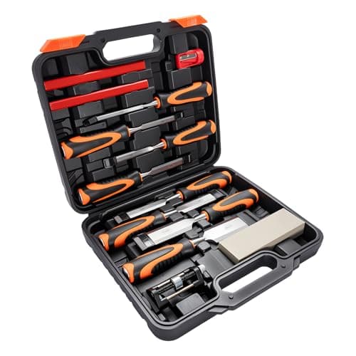 Image of GREENSAPPIRE 13-Piece Wood Chisel Set, Professional Woodworking Chisel Kit with 8 Sizes CR-V Steel Blades, Sharpening Stone, Honing Guide and Storage Case for Carving & Carpentry