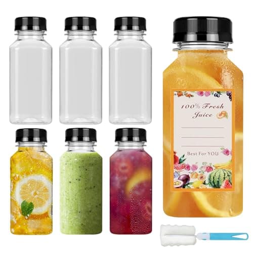 Image of 250ml Plastic Juice Bottles 6Pcs - Reusable PET Drink Bottles With Lids