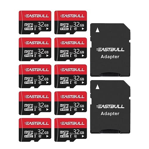 Image of 32GB 10-Pack of Micro SD Cards, EASTBULL SD Memory Cards 32GB SD Cards Pack Full HD Video 90MB/s UHS-I U1 Micro SDHC Class 10 for Surveillance Security Cam (10 Units and 2 Adapters)